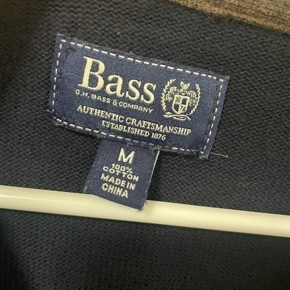 Bass Argyle Quarter Zip Pullover Sweater Blue Brown Knit Mens Size M - Picture 5 of 9